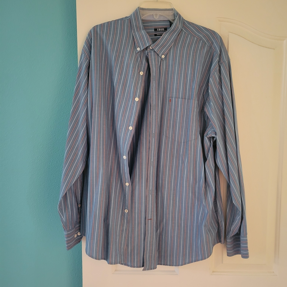 Izod Blue and White Striped Dress Shirt Classic Style